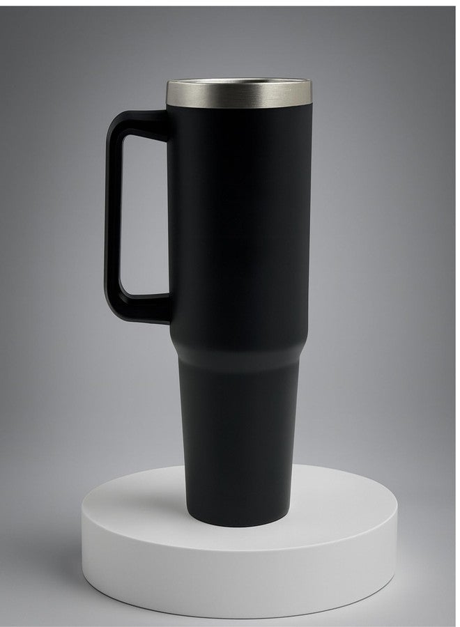VOCO 1200ML Stainless Steel Tumbler | Double Wall Insulated Cup with Handle Lid and Steel Straw | Large | Travel Mug for Hot and Cold Beverages Coffee Water Juice Gym Office Outdoor Use - Black - Image 3